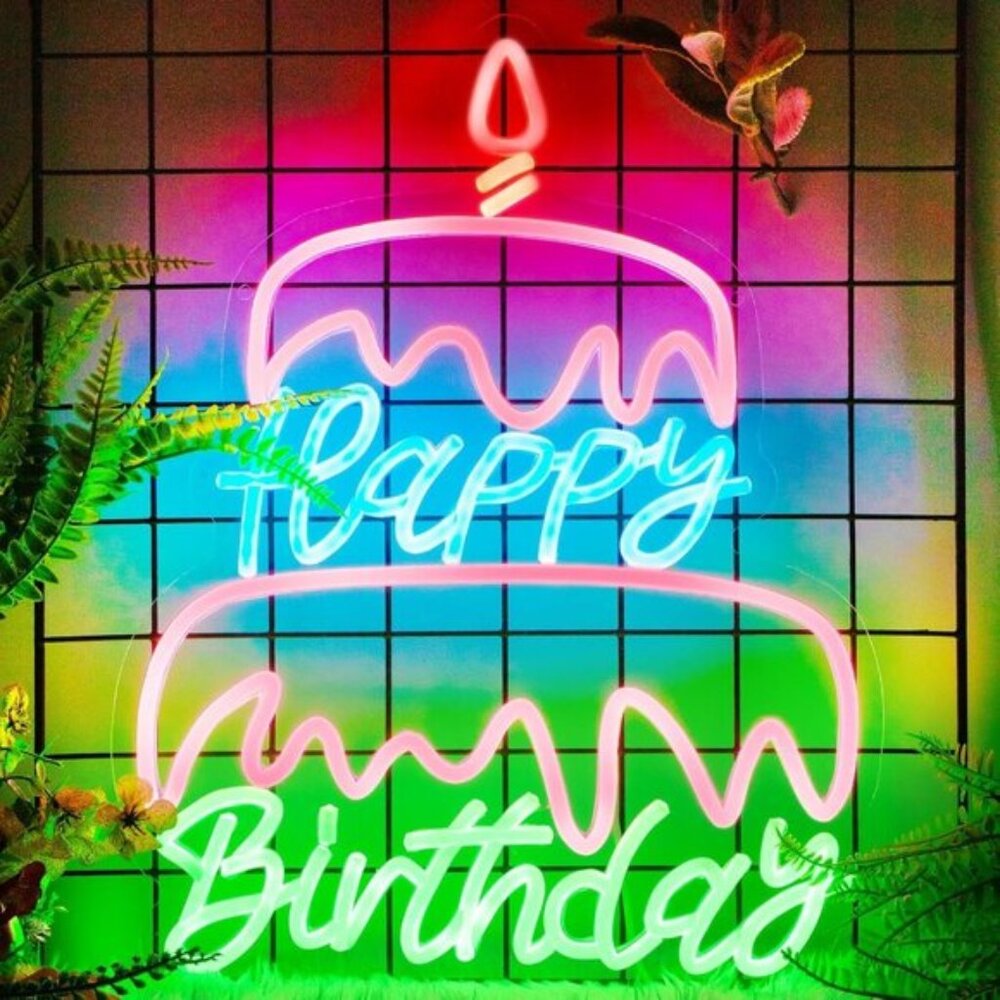 New Happy Birthday Neon Sign, Pink LED Wall Light for Party, Girls & Gifts